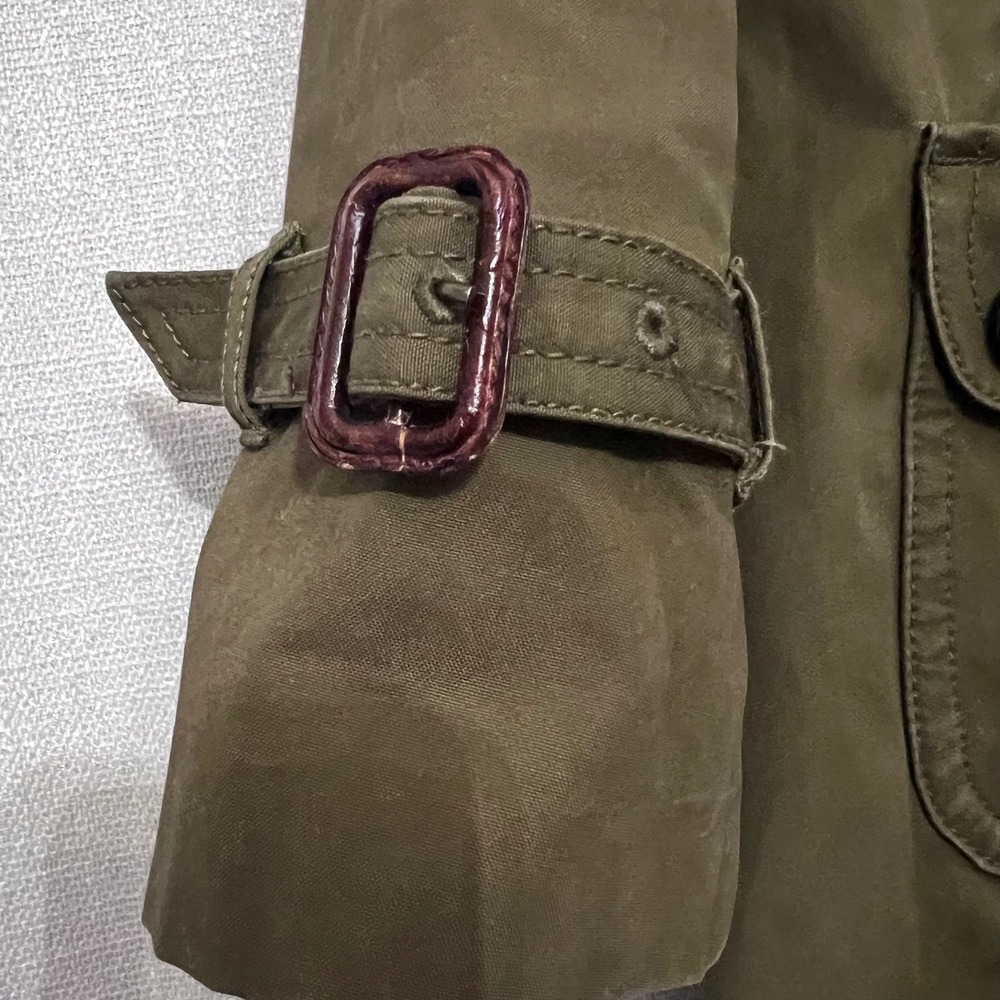J Crew VTG Olive Green Utility Trench Coat Women's Sz 4 Button Front Belted Cuff - Picture 4 of 11